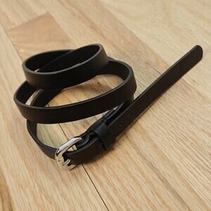 Thin Black Faux Leather belt Silver toned buckle